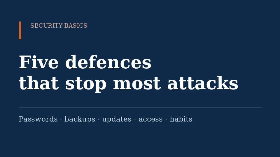 Editorial cover reading Five defences that stop most attacks