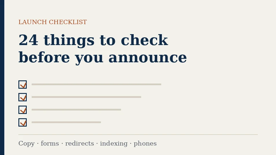 Editorial cover reading 24 things to check before you announce