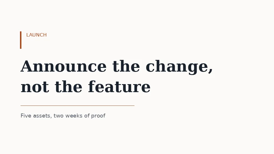 Editorial cover with the title Announce the change, not the feature